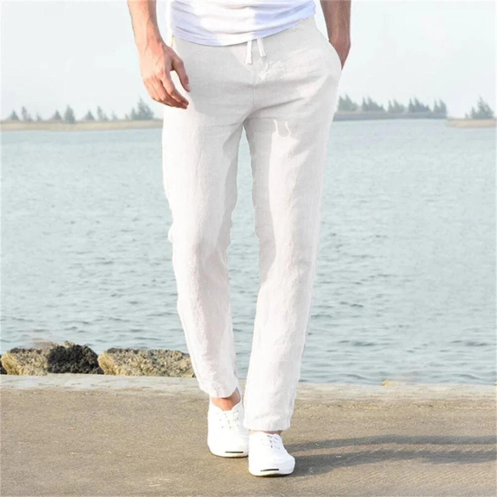 Men's Lightweight Linen Trousers Relaxed Summer Pants for Holidays