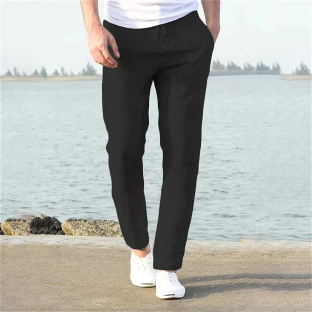 Men's Lightweight Linen Trousers Relaxed Summer Pants for Holidays