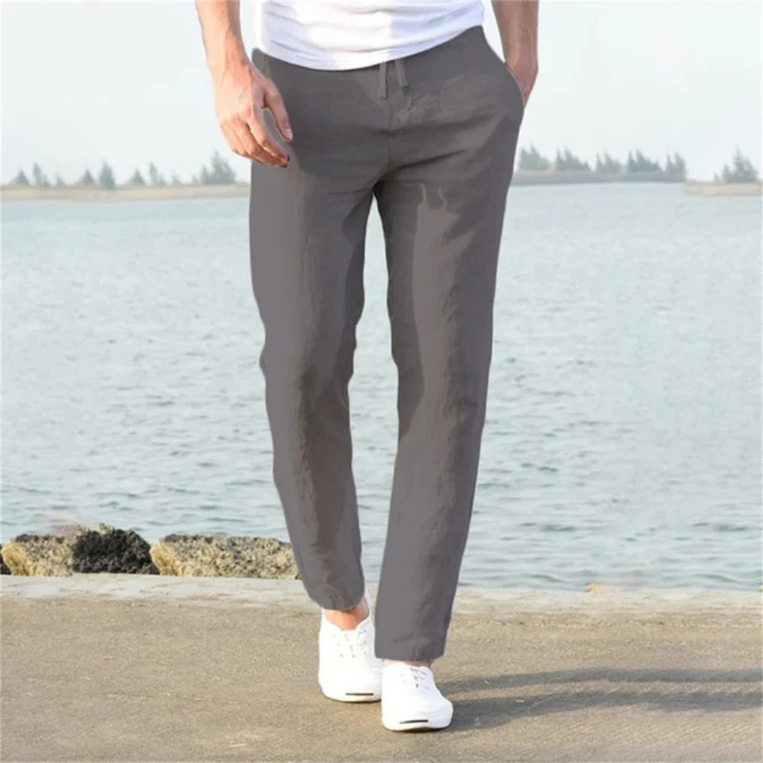 Men's Lightweight Linen Trousers Relaxed Summer Pants for Holidays