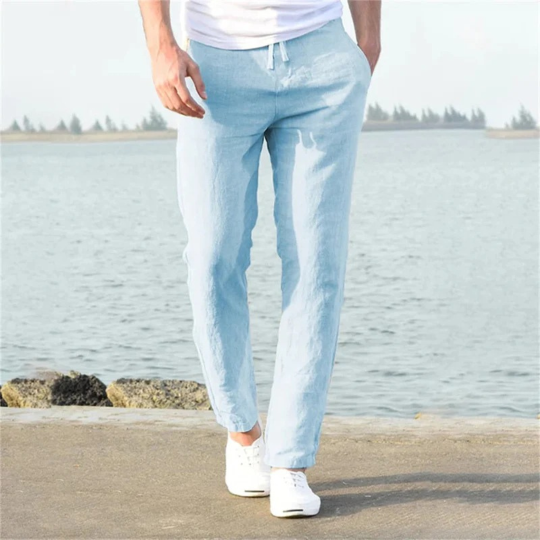 Men's Lightweight Linen Trousers Relaxed Summer Pants for Holidays