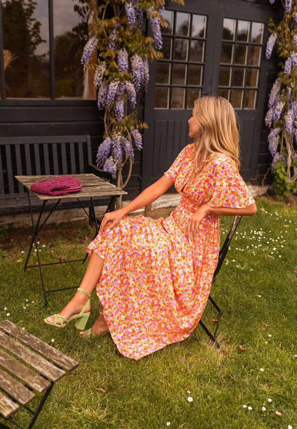 Women's V-Neck Floral Short Sleeve Maxi Dress