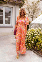 Women's V-Neck Floral Short Sleeve Maxi Dress