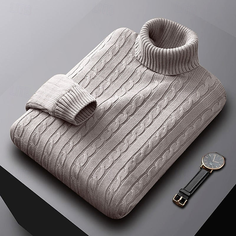 Men's Everyday Cable Turtleneck Sweater in a Regular Cut - Apricot