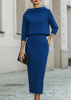 Women's Two Piece Set Boat Neck Top Midi Skirt