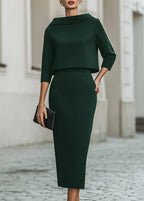 Women's Two Piece Set Boat Neck Top Midi Skirt