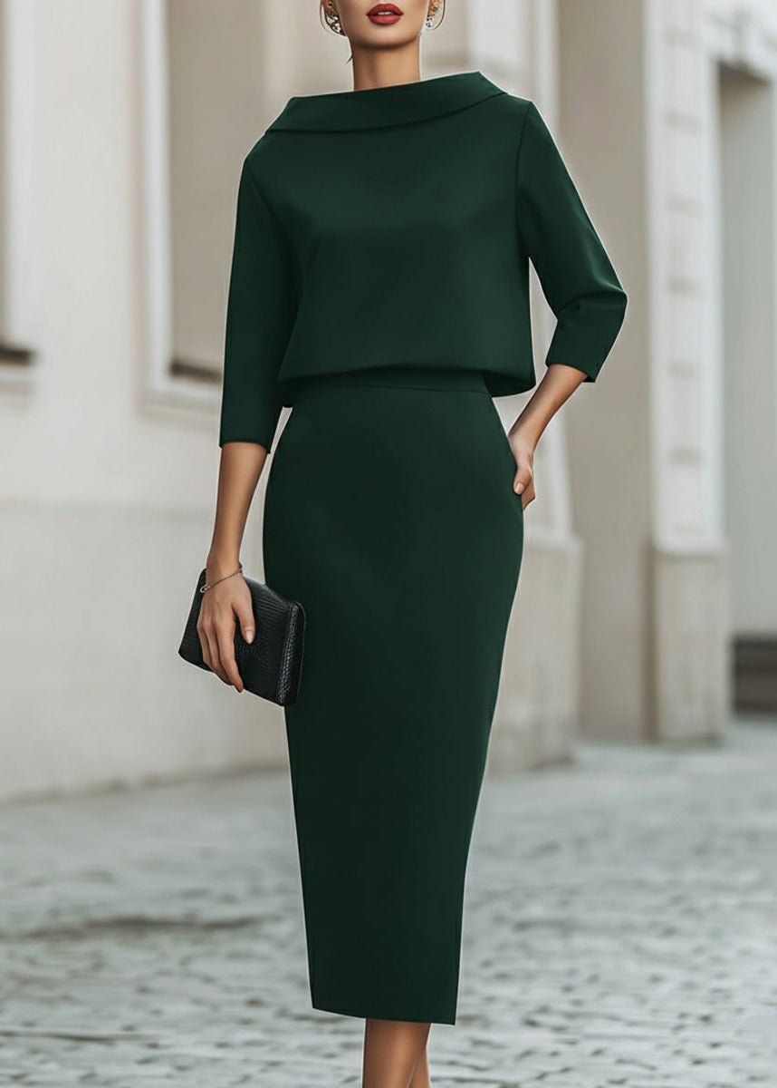 Women's Two Piece Set Boat Neck Top Midi Skirt