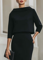Women's Two Piece Set Boat Neck Top Midi Skirt