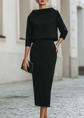 Women's Two Piece Set Boat Neck Top Midi Skirt