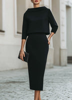 Women's Two Piece Set Boat Neck Top Midi Skirt
