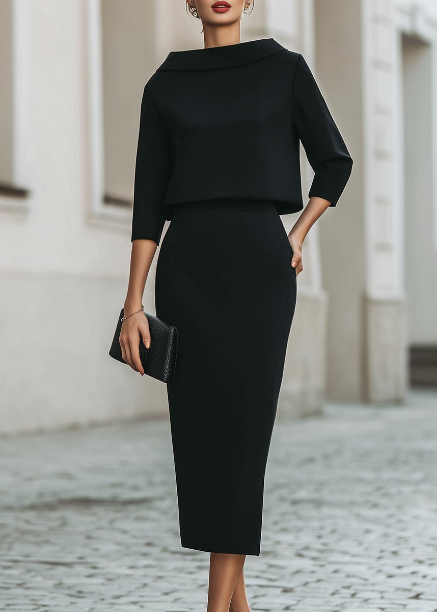 Women's Two Piece Set Boat Neck Top Midi Skirt