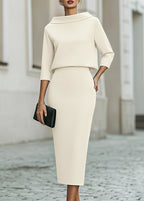 Women's Two Piece Set Boat Neck Top Midi Skirt