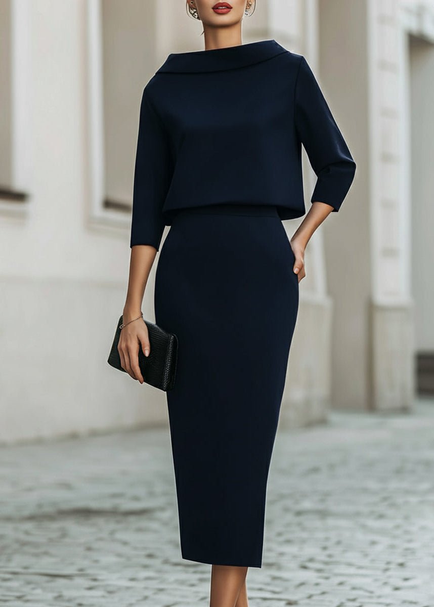 Women's Two Piece Set Boat Neck Top Midi Skirt