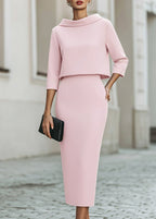 Women's Two Piece Set Boat Neck Top Midi Skirt