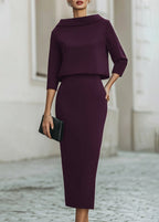 Women's Two Piece Set Boat Neck Top Midi Skirt
