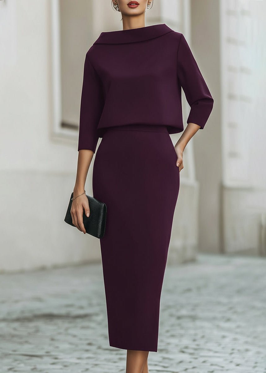 Women's Two Piece Set Boat Neck Top Midi Skirt