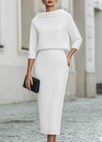 Women's Two Piece Set Boat Neck Top Midi Skirt