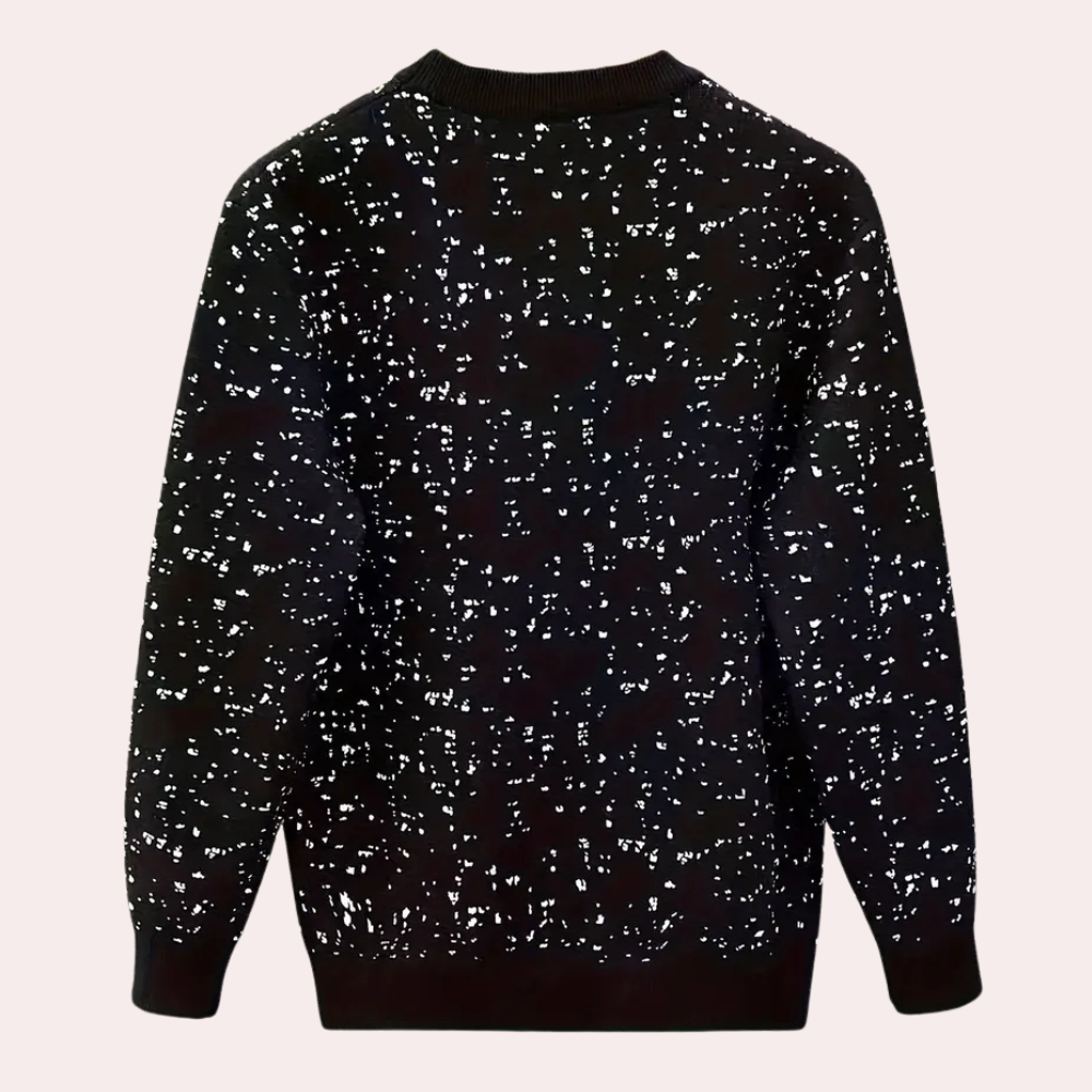 Men's Printed Knit Sweater with Crew Neck Ribbed Trims