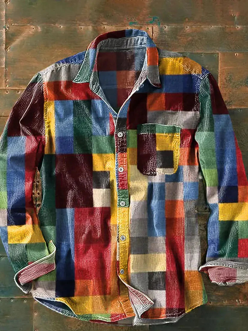 Men's Printed Long Sleeve Shirt Relaxed Casual Button Up