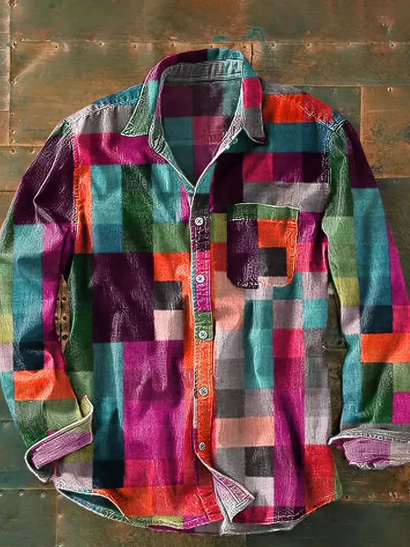 Men's Printed Long Sleeve Shirt Relaxed Casual Button Up
