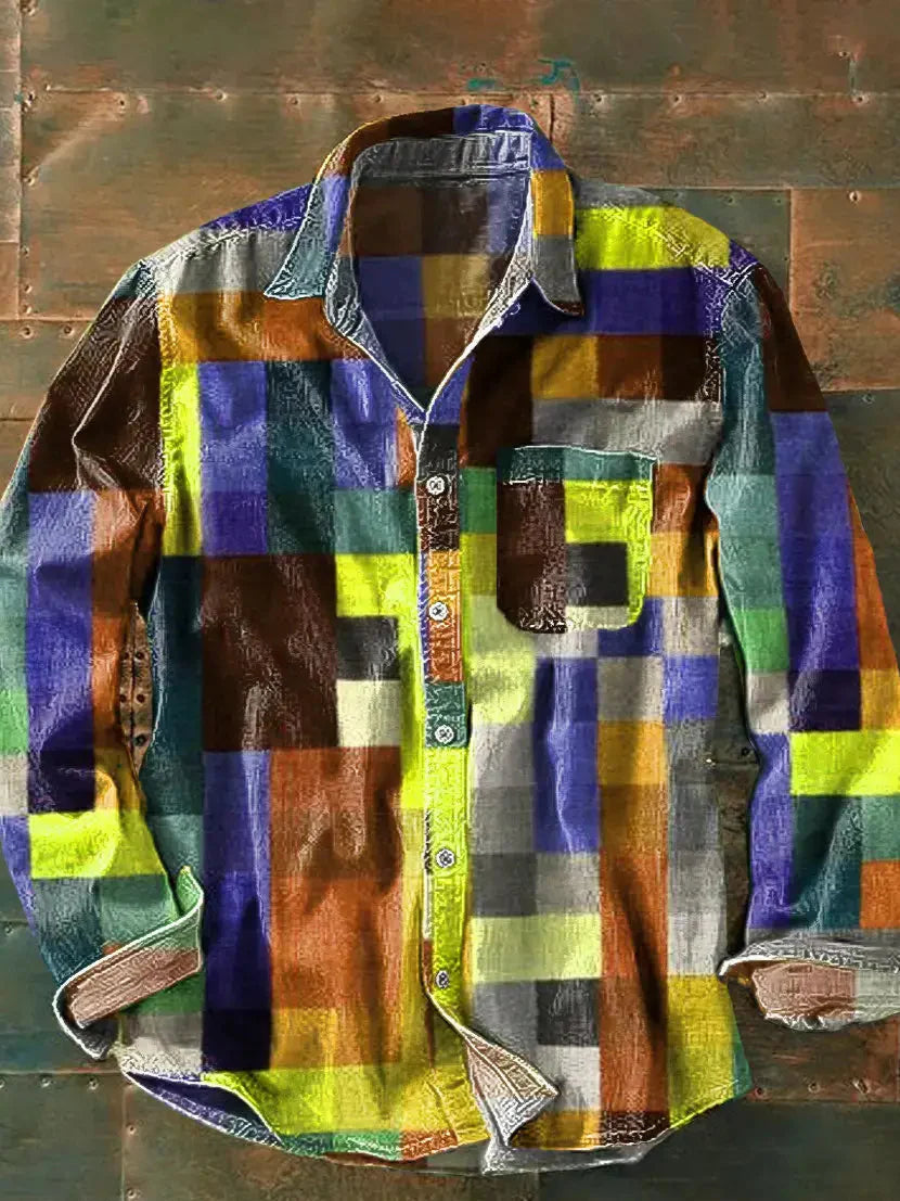 Men's Printed Long Sleeve Shirt Relaxed Casual Button Up