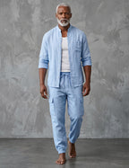 Men's Linen Cargo Set With Mandarin Collar Shirt