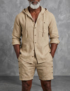Men's Hooded Shirt and Relaxed Shorts Outfit Set
