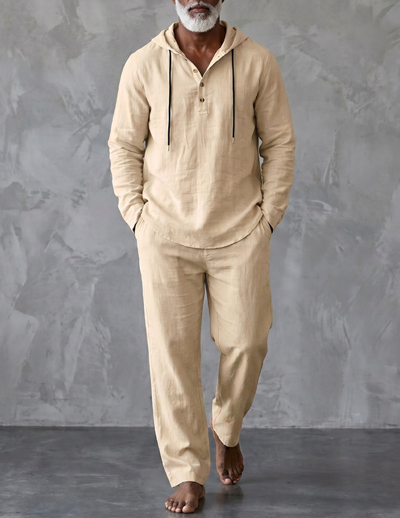Men's Hooded Lounge Set With Henley Top And Relaxed