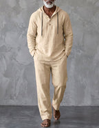 Men's Hooded Lounge Set With Henley Top And Relaxed