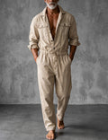 Men's Utility Jumpsuit With Drawstring Waist And Cargo Pockets