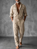 Men's Utility Jumpsuit With Drawstring Waist And Cargo Pockets