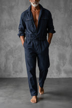 Men's Utility Jumpsuit With Drawstring Waist And Cargo Pockets