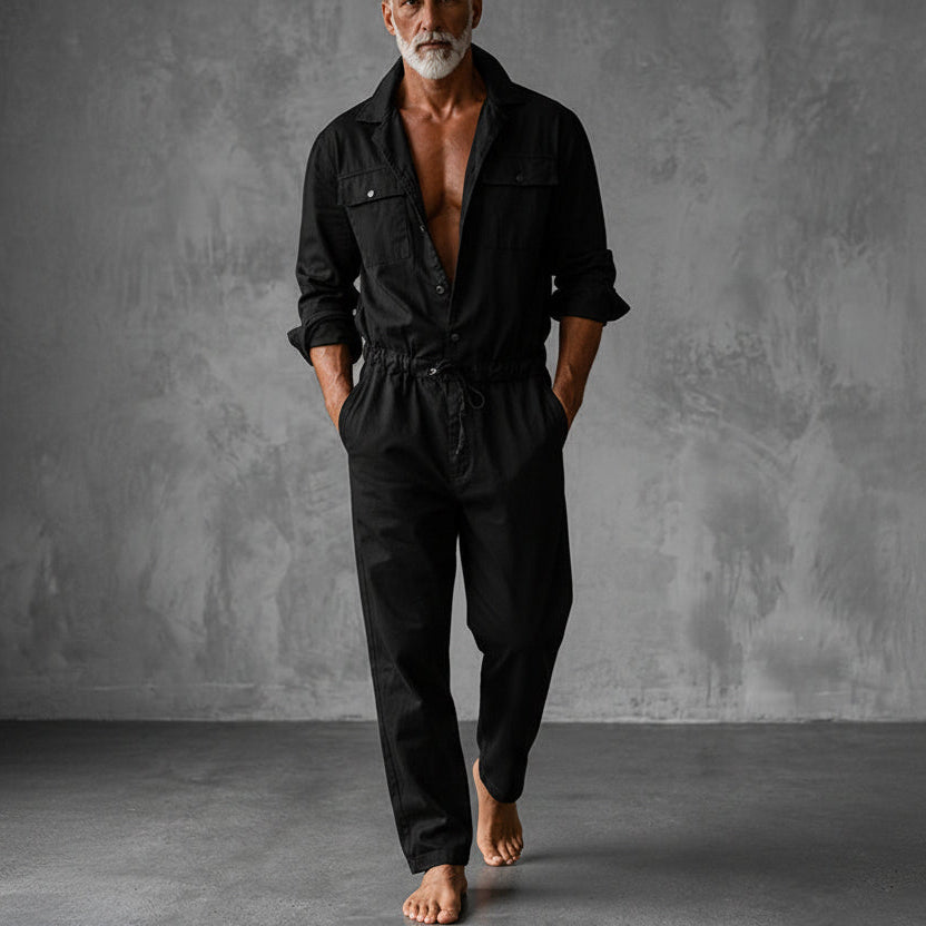 Men's Utility Jumpsuit With Drawstring Waist And Cargo Pockets