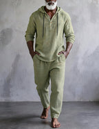 Men's Hooded Lounge Set With Henley Top And Relaxed