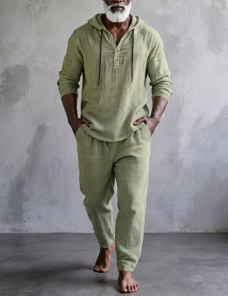 Men's Hooded Lounge Set With Henley Top And Relaxed