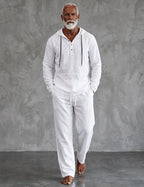 Men's Hooded Lounge Set With Henley Top And Relaxed