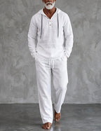 Men's Hooded Lounge Set With Henley Top And Relaxed