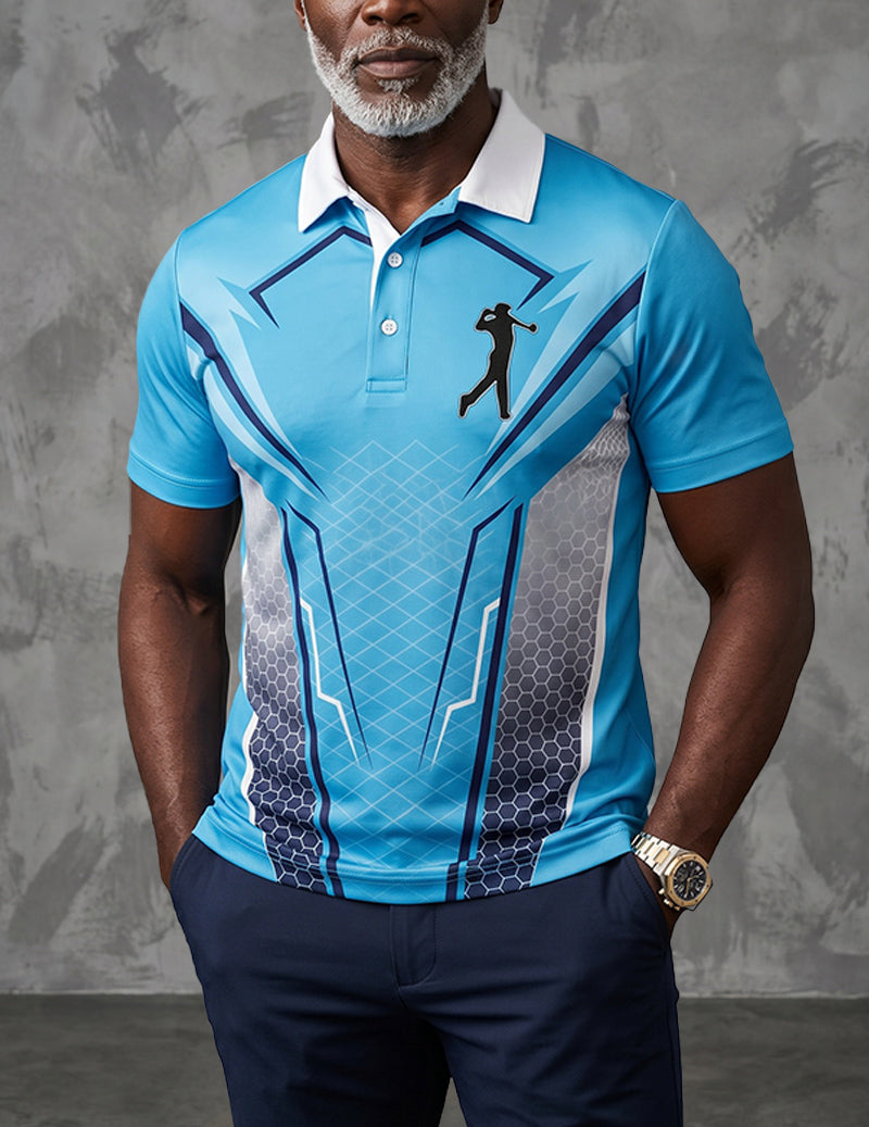 Men's Printed Golf Polo Shirt With Contrast Collar