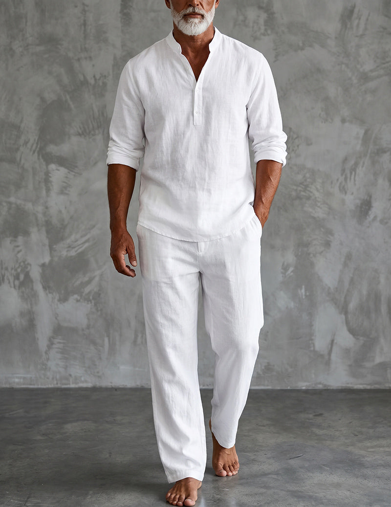 Men's Linen Henley Set With Relaxed Trousers
