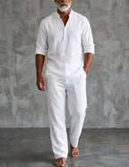 Men's Linen Henley Set With Relaxed Trousers