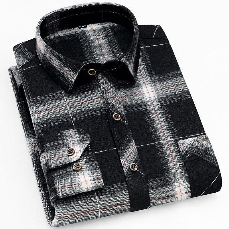 Men's Cool-Weather Button-Front Plaid Shirt - Black