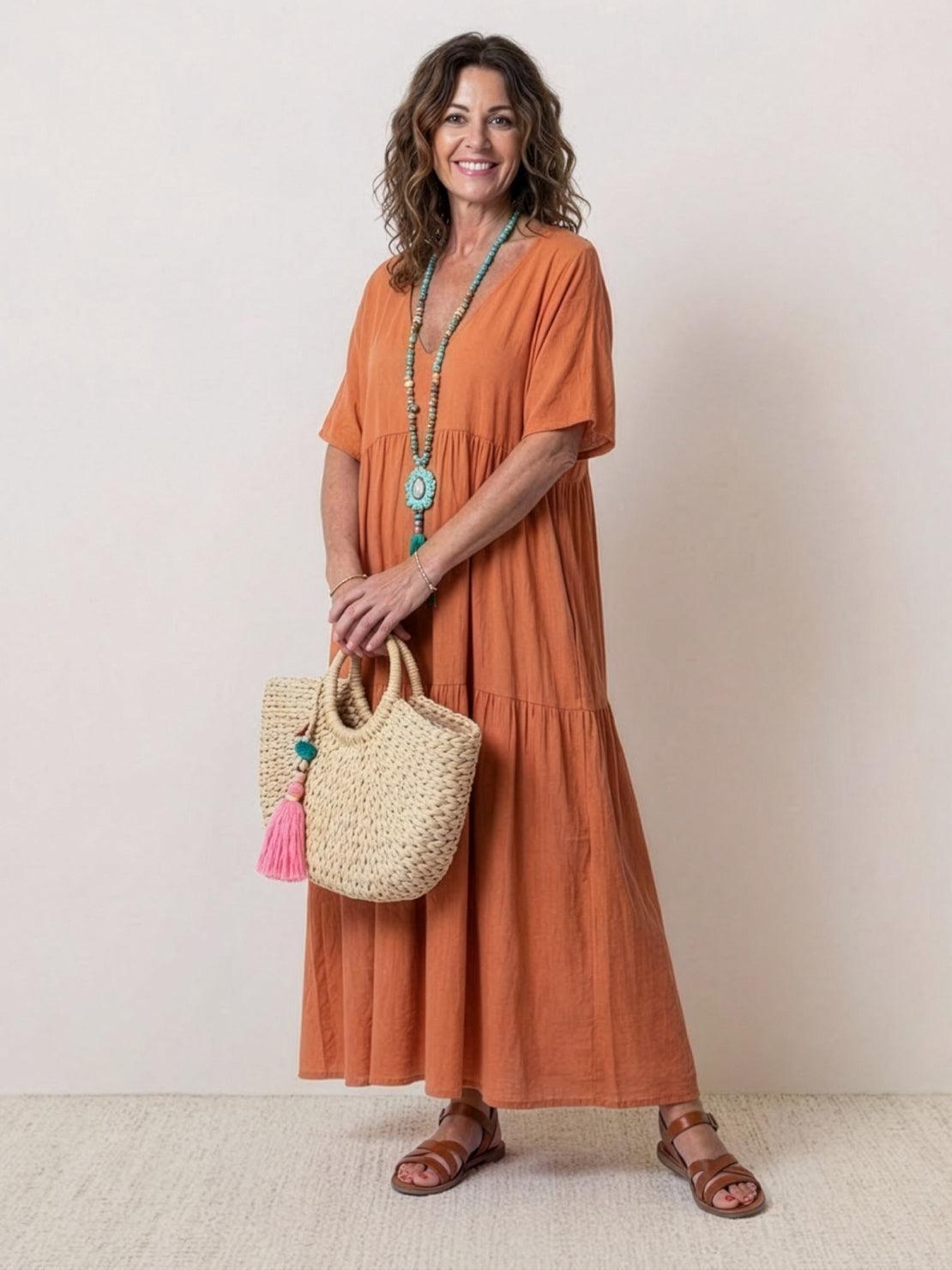 Women's Boho V Neck Tiered Maxi Dress