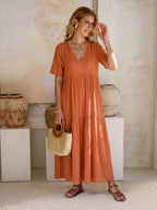 Women's Boho V Neck Tiered Maxi Dress