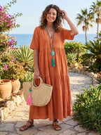Women's Boho V Neck Tiered Maxi Dress