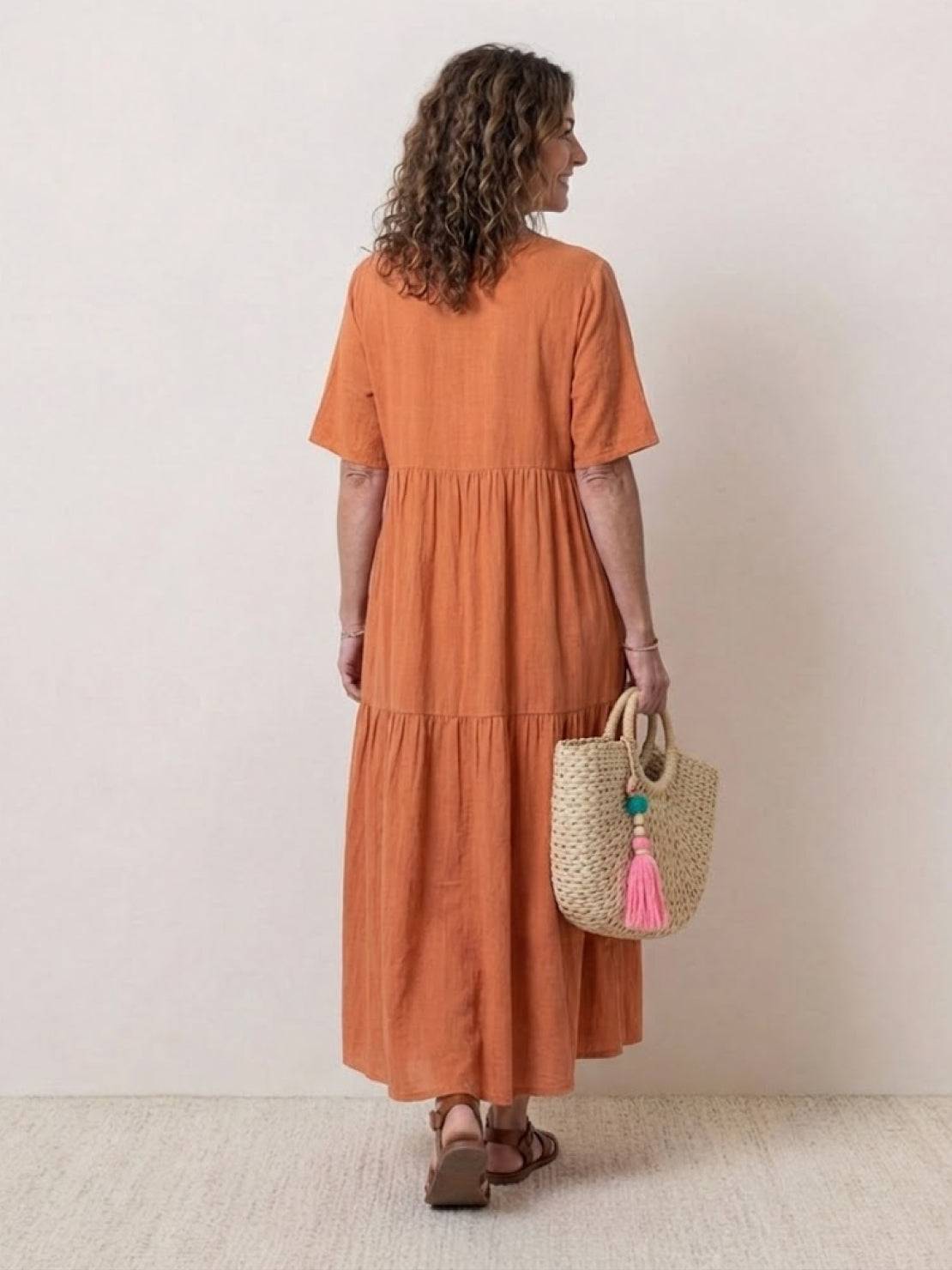Women's Boho V Neck Tiered Maxi Dress