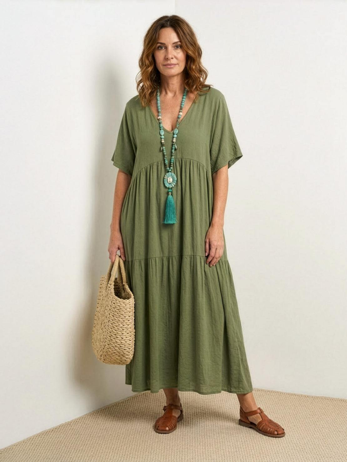 Women's Boho V Neck Tiered Maxi Dress