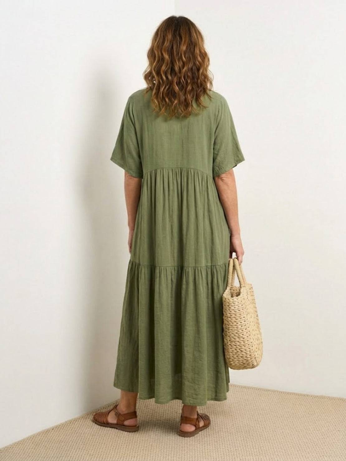 Women's Boho V Neck Tiered Maxi Dress