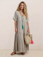 Women's Boho V Neck Tiered Maxi Dress
