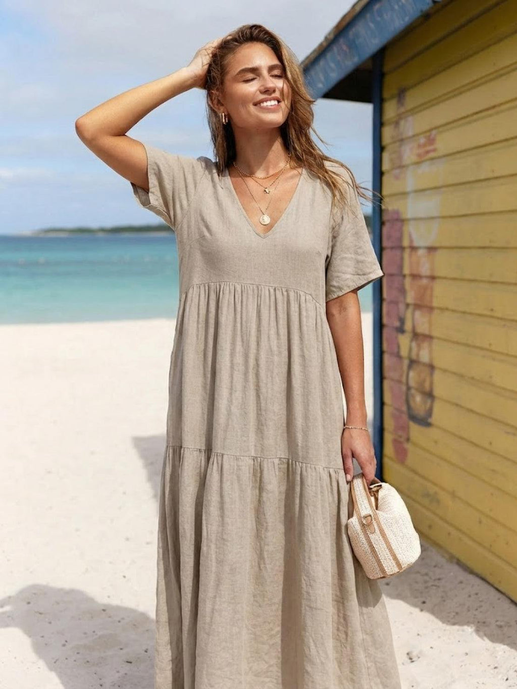 Women's Boho V Neck Tiered Maxi Dress