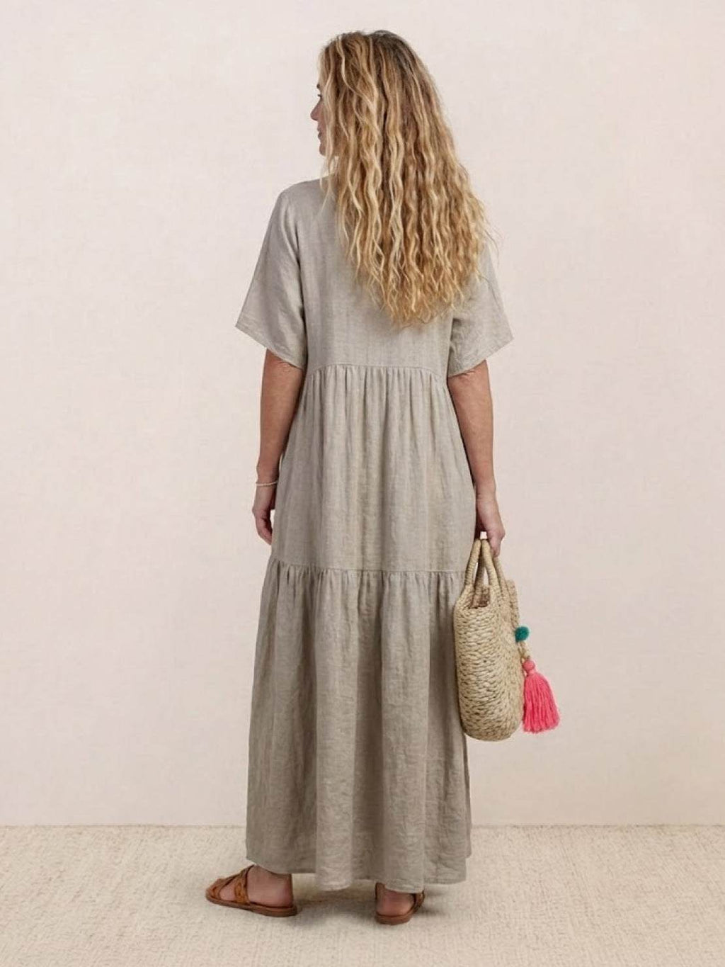 Women's Boho V Neck Tiered Maxi Dress