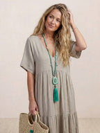 Women's Boho V Neck Tiered Maxi Dress